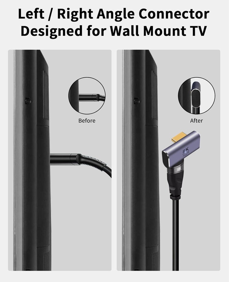 Poyiccot 8K HDMI 90 Degree Adapter, 270 Degree Left and Right Angle HDMI 2.1 Adapter, Male to Female Extender, 48Gbps, 8K@60Hz for HDTV Laptop PS5 Xbox, 2-Pack - Image 3